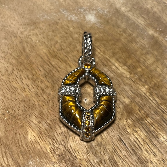 Judith Ripka Sterling Silver Tiger's Eye CZ Citrine Enhancer Diamonique Pendant - Picture 4 of 16